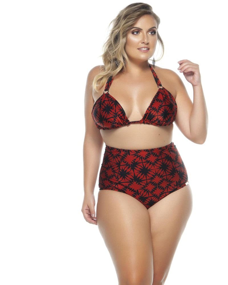 Front of a model wearing a size 24 Hot Pant Lift Butt Bottom in Terracotta Geometric by Lehona. | dia_product_style_image_id:267432